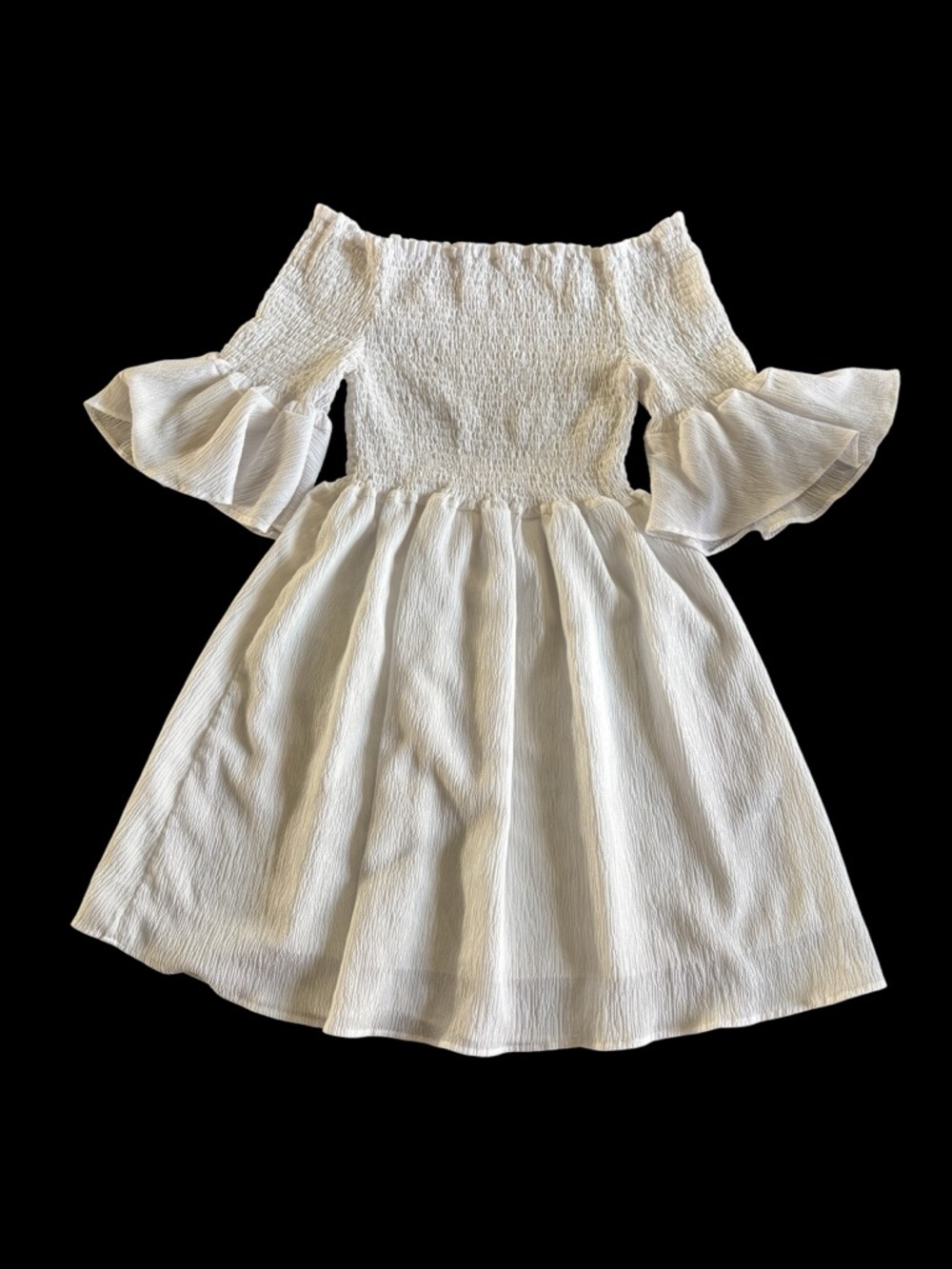 SHEIN White Off-Shoulder Smocked Dress with Ruffle Bell Sleeves